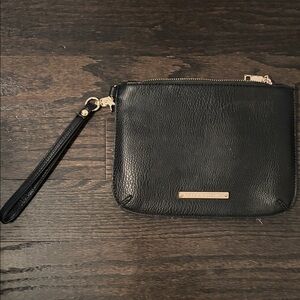 Poppy & Peonies Black Leather Wristlet Clutch with Gold Accent